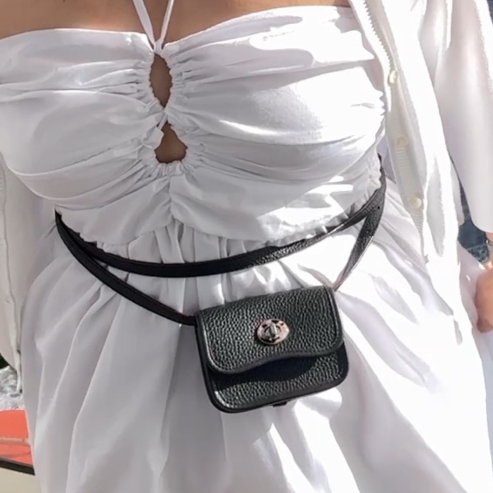 ✅NEW “COACH” Elegant Black Leather Belt/Crossbody Bag